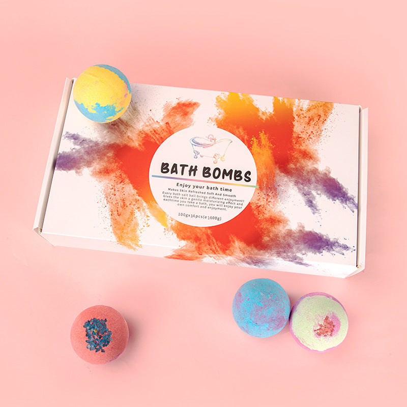 Bath Bombs 14 Pieces Of Explosive Salt Ball Gift Box With Various Fragrance Bath Balls Bubble Bath Bomb for Women